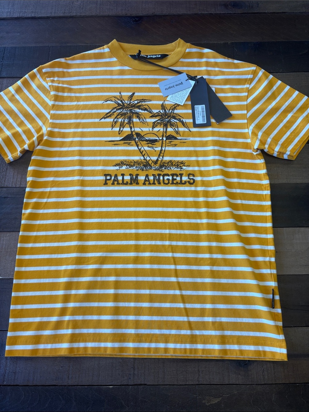 Palm angels t shirt palm trees striped yellow white mens size L